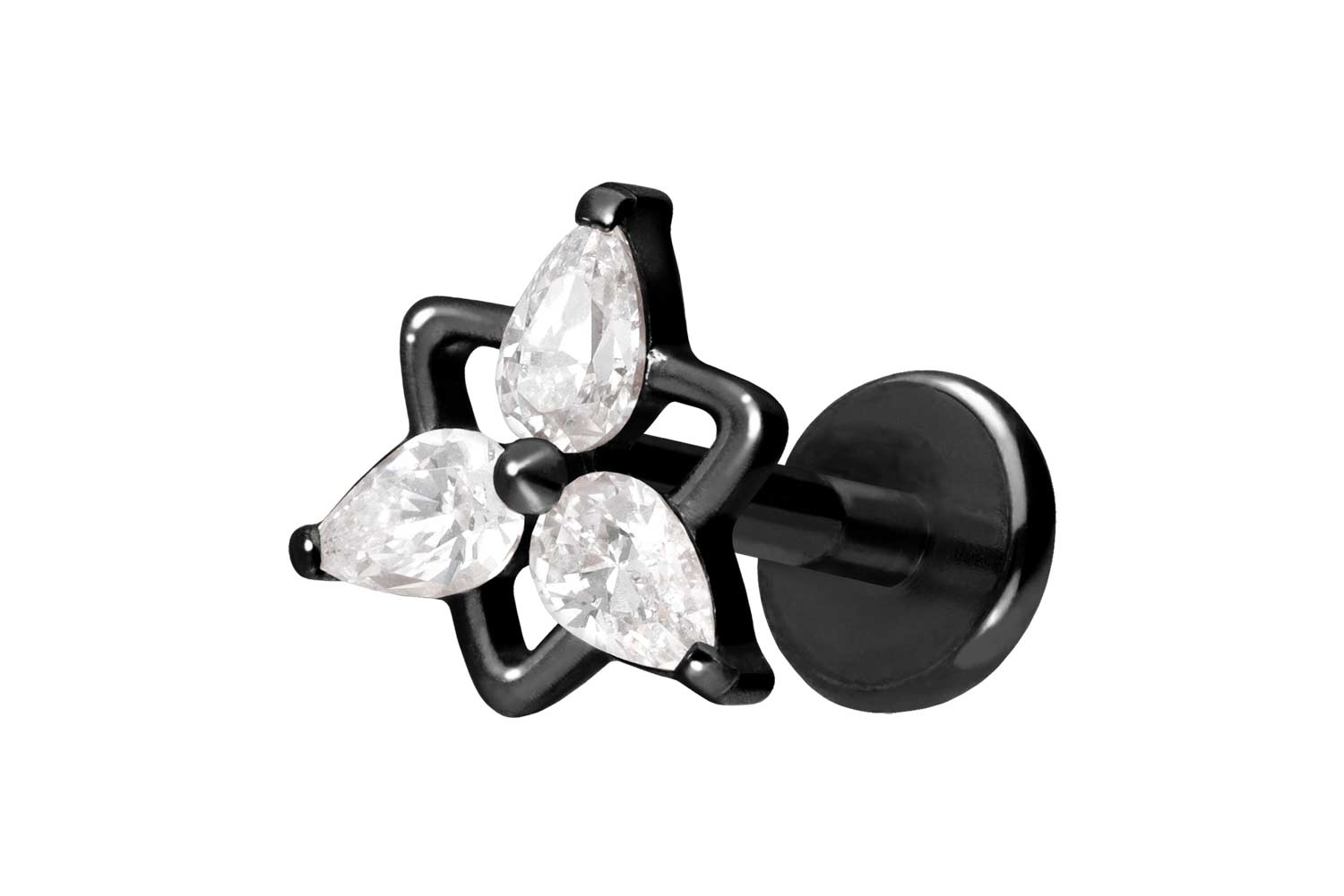 Titan Labret Piercing mit Push Fit KRISTALLBLUME